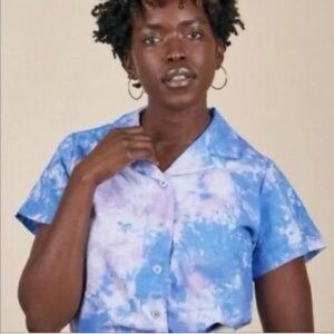 Big Bud Press Blue Purple Tie Dye Pantry Button-Up Shirt Size L